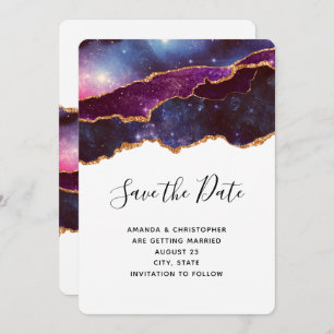 Save The Date Mariage Blue & Purple Space & Stars
