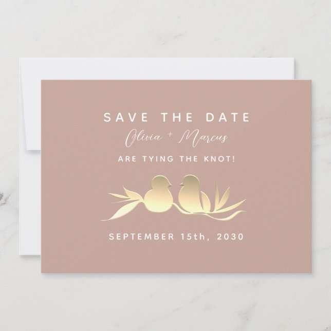 Save The Date Mariage Blush Gold Lovebirds (Devant)