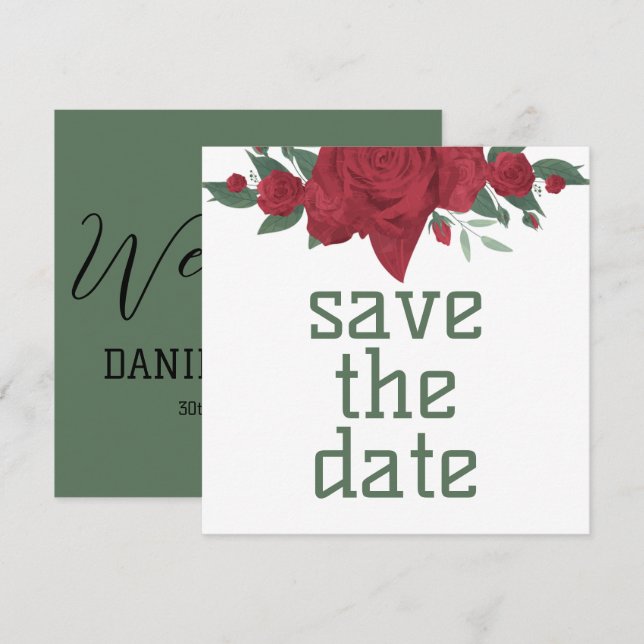 Save The Date Mariage Bohème aux Roses Rouges (Devant / Derrière)