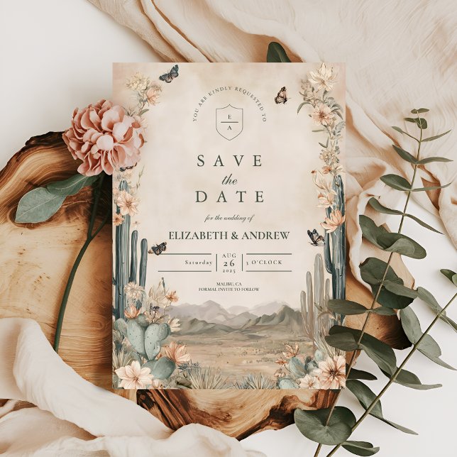 Save The Date Mariage Bohème Cactus du Désert (Créateur téléchargé)