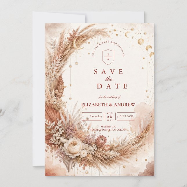 Save The Date Mariage Bohème Céleste Intemporel (Devant)