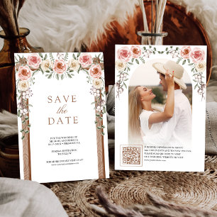 Save The Date Mariage Bohème Chic avec Canopée de Fleurs en Bois