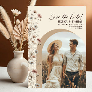 Save The Date Mariage Bohème Chic Fleurs Sauvages Arche Photo