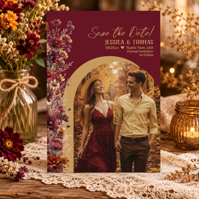 Save The Date Mariage Bohème Chic Fleurs Sauvages Arche Photo de (Créateur téléchargé)