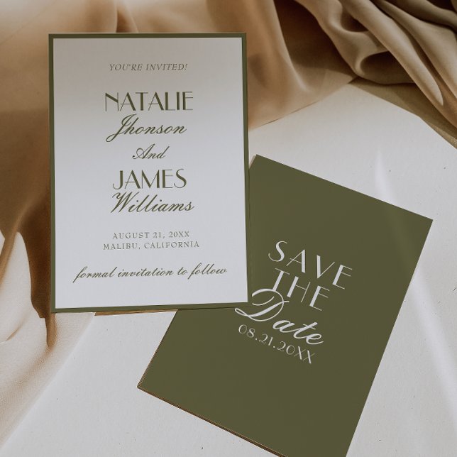 Save The Date Mariage Bohème Classique à l'ancienne Vert Olive É (Créateur téléchargé)