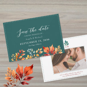 Save The Date Mariage Bohème d'Automne de Teinte Cyan