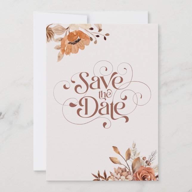 Save The Date Mariage bohème fantaisiste fleurs rustiques d'auto (Devant)