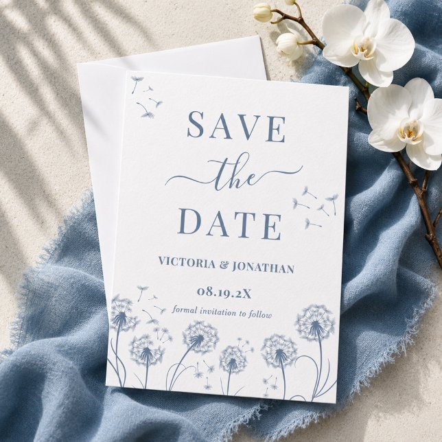 Save The Date Mariage Bohème Fleur Sauvage Bleu Blanc (Créateur téléchargé)
