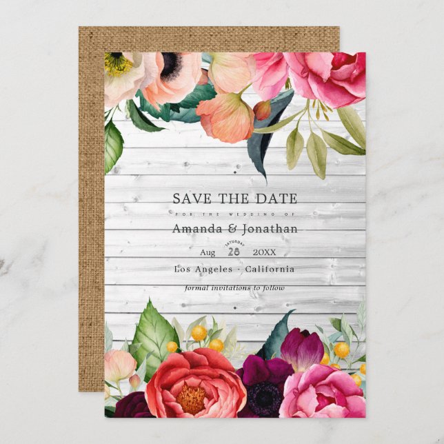 Save The Date Mariage Bohème Floral Bohème Photo Enregistrer La  (Devant / Derrière)