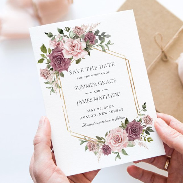 Save The Date Mariage Bohème Floral Rose Cannelle et Verdure (Créateur téléchargé)