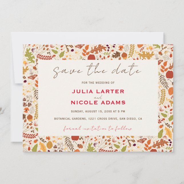 Save The Date Mariage Bohème Floral Rustique Automne (Devant)