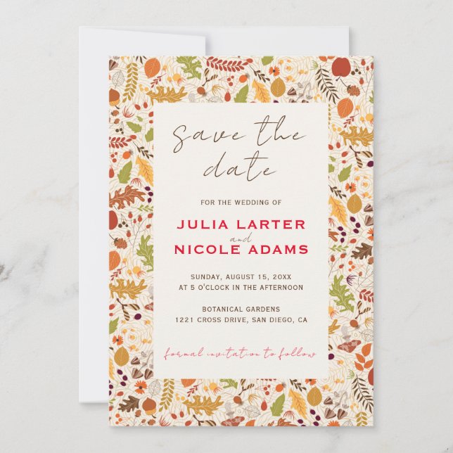 Save The Date Mariage Bohème Floral Rustique Automne (Devant)