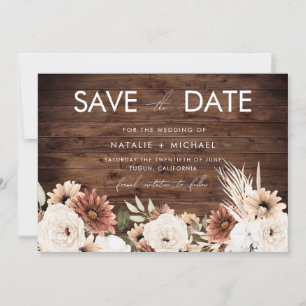 Save The Date Mariage Bohème Floral Rustique en Bois