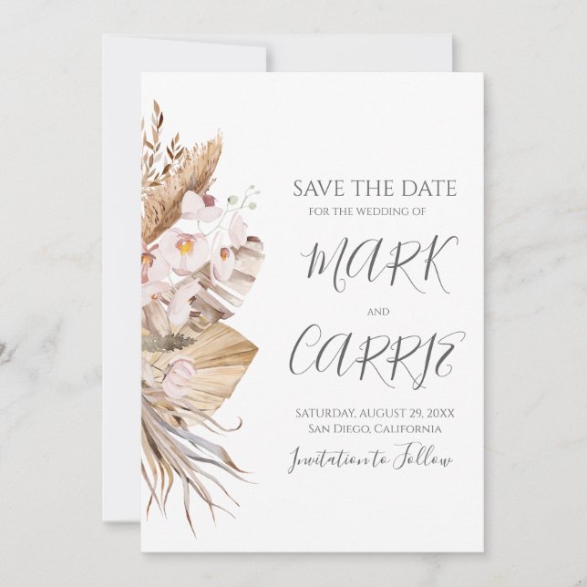Save The Date Mariage bohème floral terracotta (Devant)