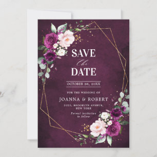 Save The Date Mariage Bohème Géométrique Rose Fushia Prune Rose 