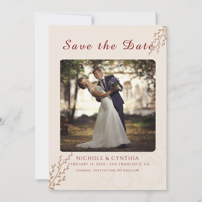 Save The Date Mariage Bohème Moderne Terracotta Orange Brûlé (Devant)