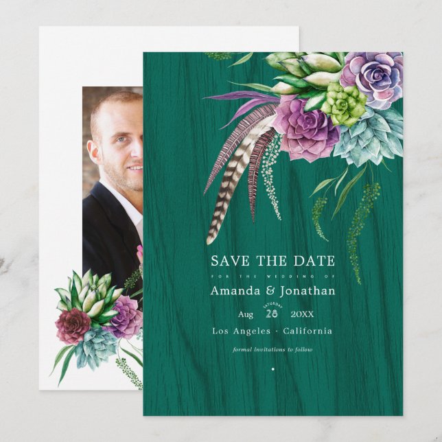 Save The Date Mariage Bohème Mystique Rustique avec Plantes Succ (Devant / Derrière)