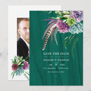 Save The Date Mariage Bohème Mystique Rustique avec Plantes Succ