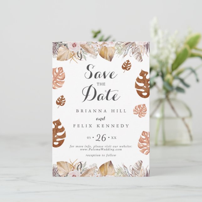 Save The Date Mariage Bohème Neutre Rustique (Debout devant)