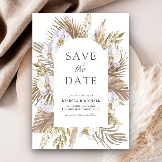 Save The Date Mariage Bohème Pampas Orchidée Blanche Palmier Séc (Créateur téléchargé)