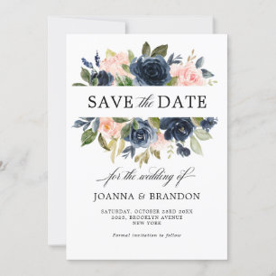Save The Date Mariage Bohème Rose Rose Foncé Bleu Marine