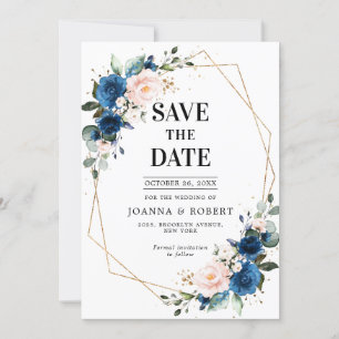 Save The Date Mariage Bohème Rose Rose Foncé Bleu Marine