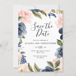 Save The Date Mariage Bohème Rose Rose Foncé Bleu Marine