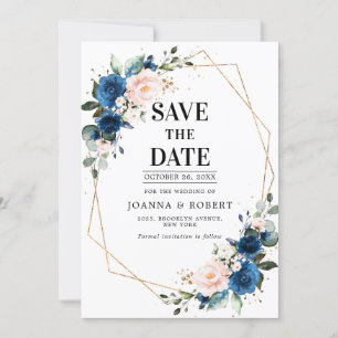Save The Date Mariage Bohème Rose Rose Foncé Bleu Marine