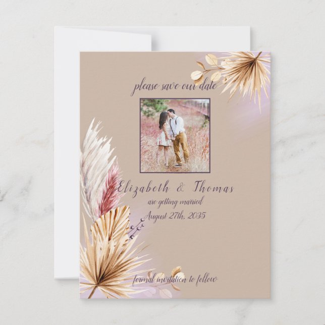 Save The Date Mariage Bohème Rustique Été Herbe de Pampas  (Devant)