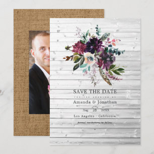 Save The Date Mariage Bohème Rustique Floral Violet Bordeaux