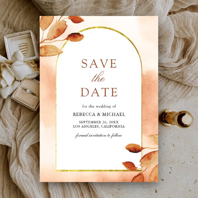 Save The Date Mariage Bohème Terracotta Feuilles Arche (Créateur téléchargé)