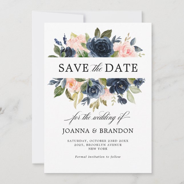 Save The Date Mariage Boho bleu bleu bleu rose bleu marine (Devant)