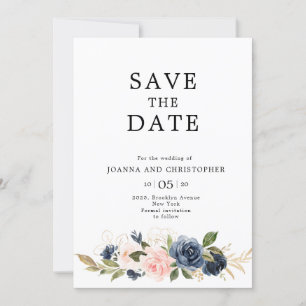 Save The Date Mariage Boho bleu bleu bleu rose bleu marine