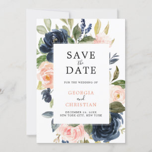 Save The Date Mariage Boho bleu bleu bleu rose bleu marine