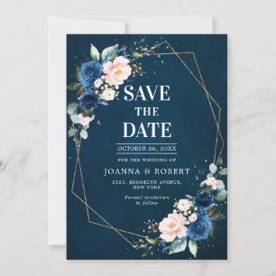 Save The Date Mariage Boho bleu bleu bleu rose bleu marine
