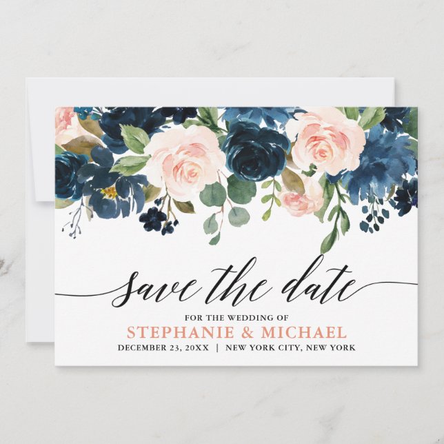 Save The Date Mariage Boho bleu bleu bleu rose bleu marine (Devant)