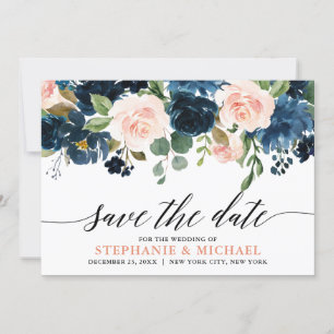Save The Date Mariage Boho bleu bleu bleu rose bleu marine
