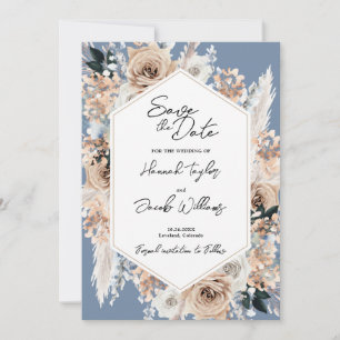 Save The Date Mariage Boho bleu Dusty