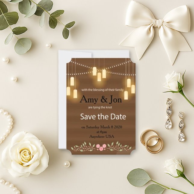 Save The Date Mariage Boho de lanterne rustique en bois (Créateur téléchargé)
