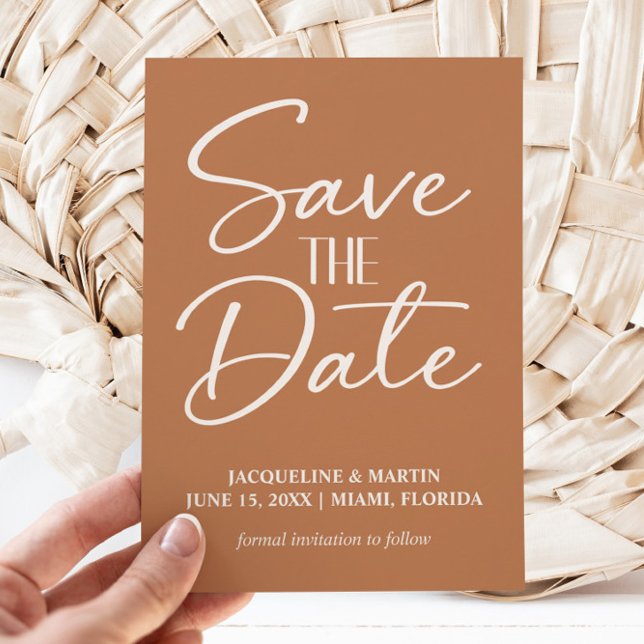 Save The Date Mariage Boho en crème de cuivre en terre cuite (Gold/mustard wedding Save the Date card)