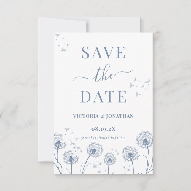 Save The Date Mariage Boho Fleur sauvage bleu blanc (Devant)