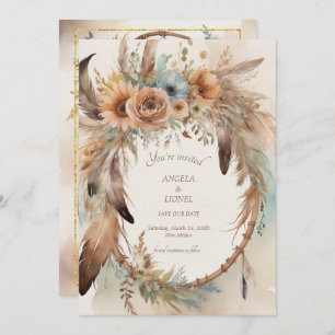 Save The Date Mariage Boho Floral Feather Dreamcatcher