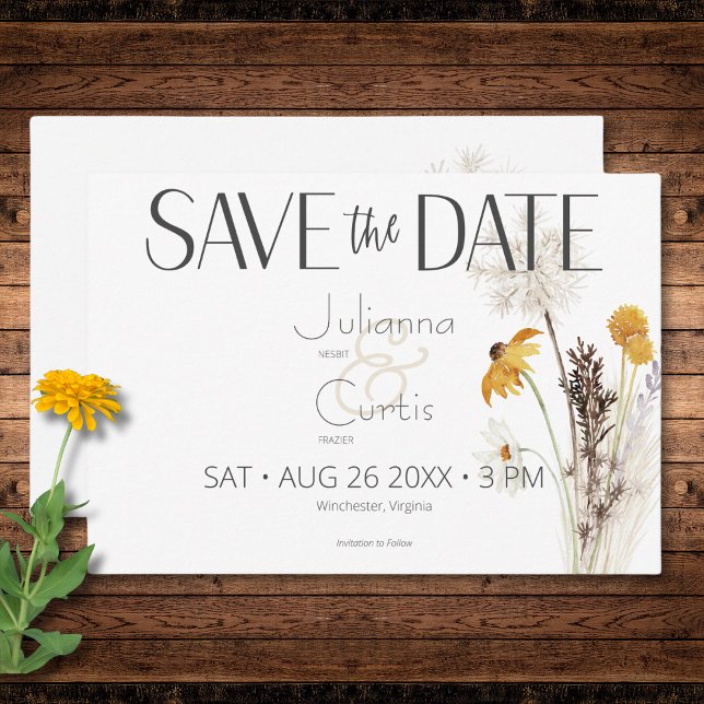Save The Date Mariage Boho Golden Yellow Meadow Fleurs (Boho Golden Yellow Meadow Flowers Yellow RSVP Card)