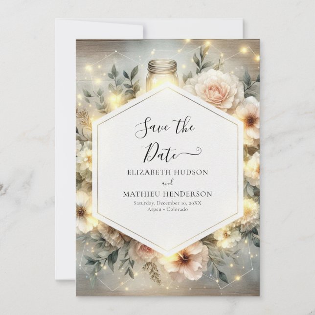 Save The Date Mariage Boho Mason Jar modifiable (Devant)