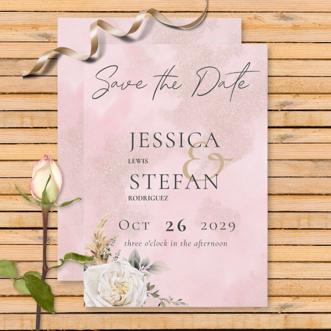Save The Date Mariage Boho Pampas & Roses Rose (Créateur téléchargé)
