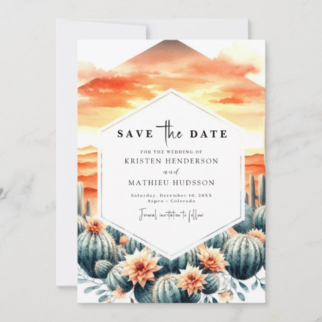 Save The Date Mariage Boho Printable Cactus (Devant)