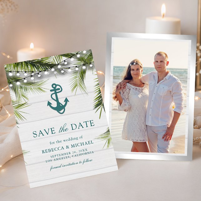 Save The Date Mariage Bois Blanchi à la Chaux Feuilles de Palmie (Créateur téléchargé)