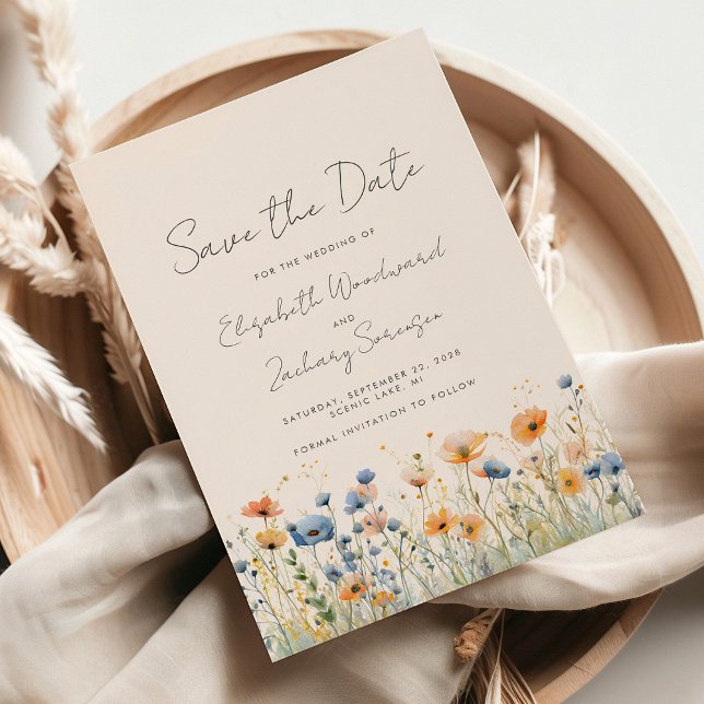 Save The Date Mariage bordure de fleurs sauvages Boho Orange Ble (Créateur téléchargé)