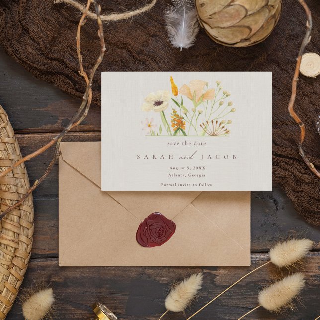 Save The Date Mariage Botanique aux Fleurs Sauvages Simples (Créateur téléchargé)