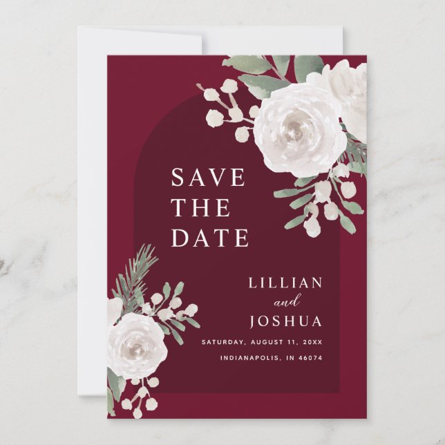 Save The Date Mariage Botanique Blanc Hiver en Bourgogne (Devant)